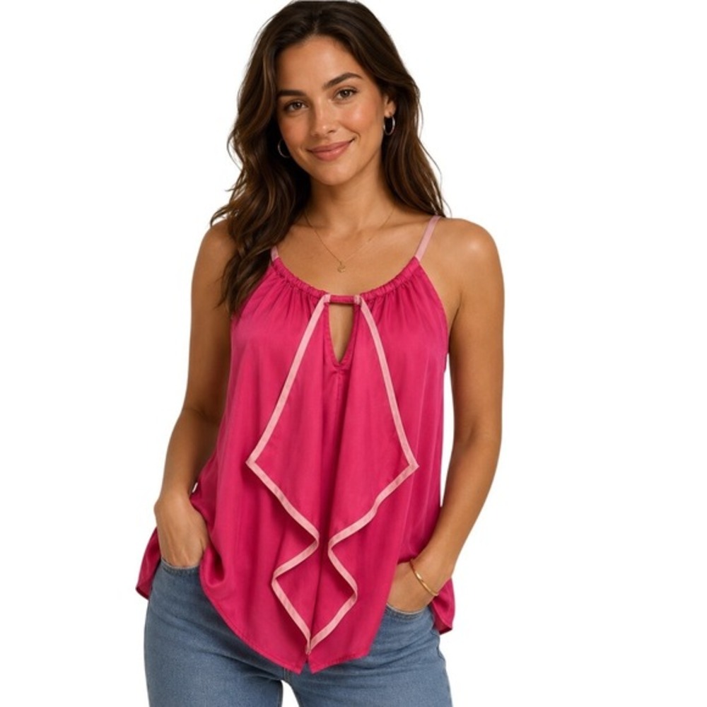 Nicole by Nicole Miller Camisole Large Raspberry Pink Ruffle Front Tank Y2K